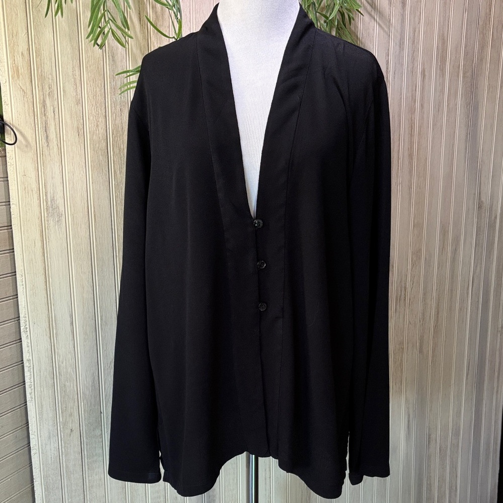 Eileen Fisher Classic Black Blazer, Rayon Crepe, Lightweight, Size XLarge, NWOT